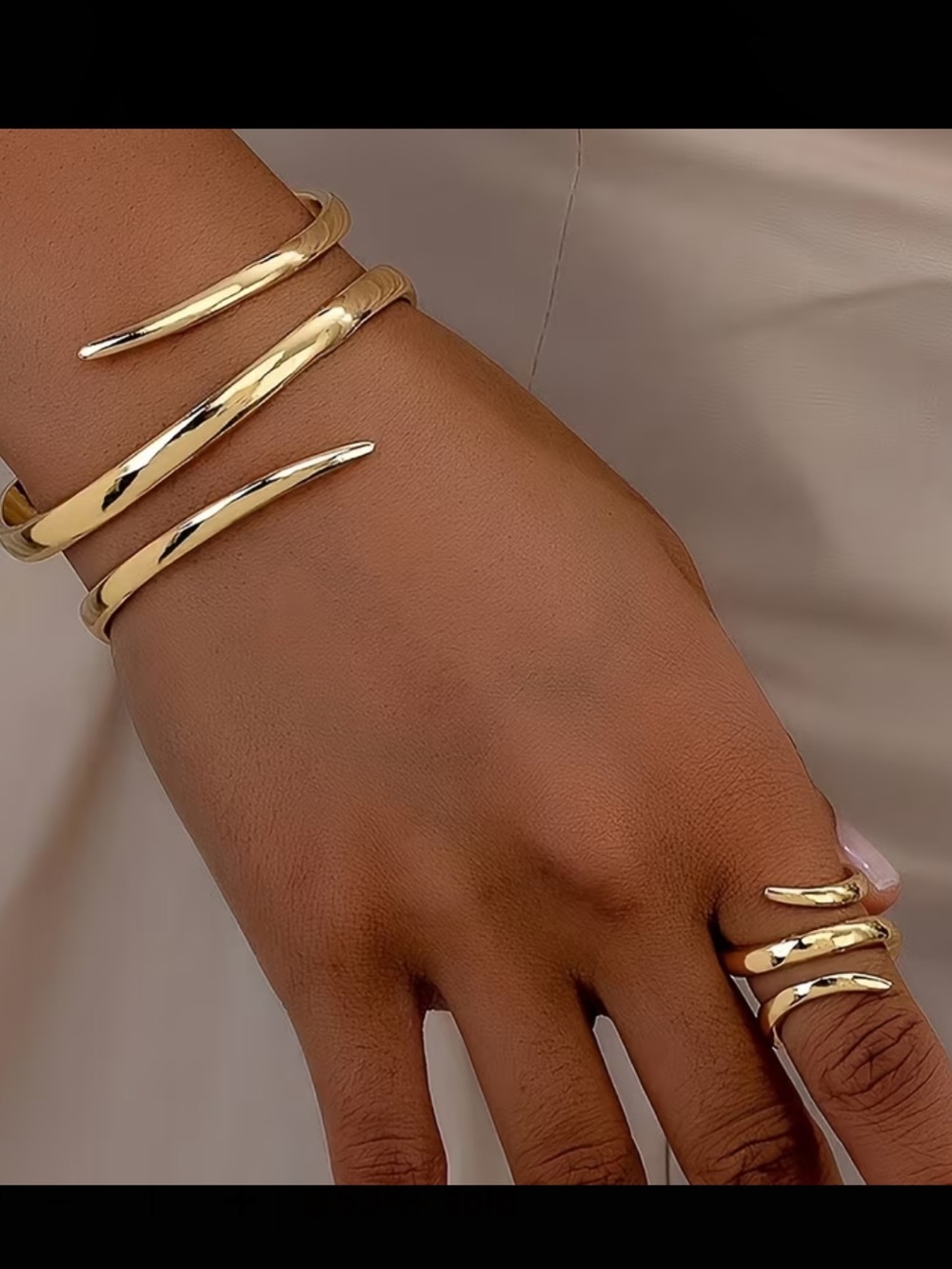Gold Spiral Open Cuff Bracelet and Ring Set - Picture 2 of 5